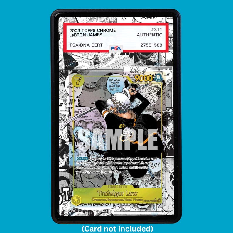 Showcase your Trafalgar Law Manga OP10-119 with a premium extended art display case designed for graded One Piece cards. This collectible display combines hand-drawn extended artwork, a magnetic aluminum case, and UV-protective tempered glass to