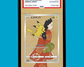 Estuche de exhibición de arte promocional de Pokémon Pikachu Kimono 227/S-P para PSA, BGS, CGC y etiquetas.