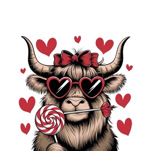 Highland Cow png, Valentine Coquette Png, Valentine&#39;s Day, Retro Valentine Png, Valentine Heart Png, Love Png, Sublimation Designs