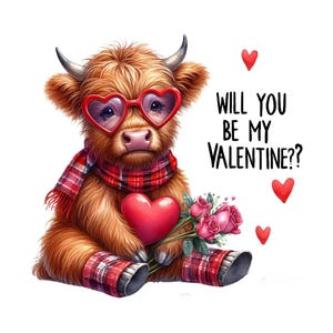 Highland Cow png, Valentine Coquette Png, Valentine&#39;s Day, Retro Valentine Png, Valentine Heart Png, Love Png, Sublimation Designs