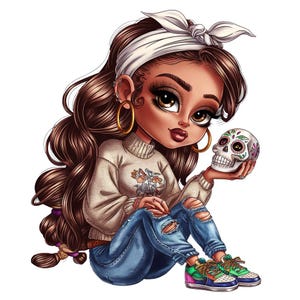 Chibi Cute Chicana Girl, PNG, Chicana Clipart, Chibi Dolls Png, Chibi Girl Png, Latina Woman Png, Latina Clipart, Chicana Png, Chibi Png