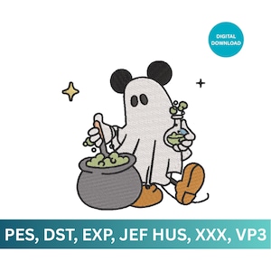 Mickey Mouse Halloween Embroidery Design: Ghost Boo, 2 Sizes (PDF Pattern)