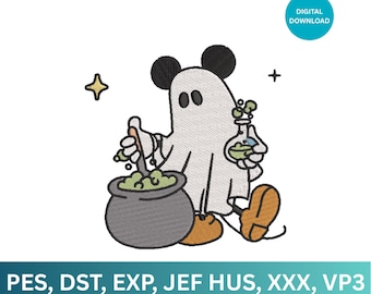 Mickey Mouse Halloween Embroidery Design: Ghost Boo, 2 Sizes (PDF Pattern)