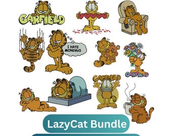 Lustige Faule Katze Maschinenstickerei, Ingwer Katze Stickerei Garfield Stickerei Pes Datei 2 Größen