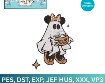 Minnie Mouse Halloween Embroidery Design: Boo Ghost (2 Sizes) (PDF Pattern Included)