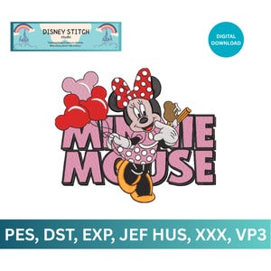 Minnie Mouse Embroidery Design, Minnie Machine Embroidery, Minnie Cartoons embroidery, Mickey Family embroidery, 2 Sizes, Disney Embroidery