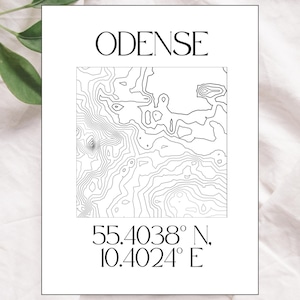 Ilustração de mapa topográfico de Odense, Dinamarca