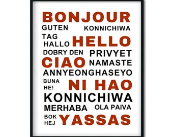 Hello World Languages Poster, Multicultural Classroom Decor, Polyglot Art (Digital Download)