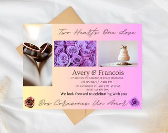 Multilingual Wedding Invitation Template | Customizable Multicultural Wedding | Digital Download | French Spanish English | Canva Editable