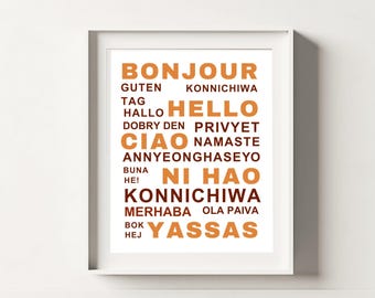 Multilingual Hello World Poster, ESL Classroom Decor, Social Worker Finds (Digital Download)