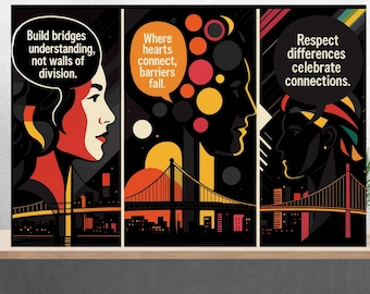 Equity Statement & Human Connection Poster, Kaizen Wall Art, Inclusive World Illustration, Counselor Safe Space