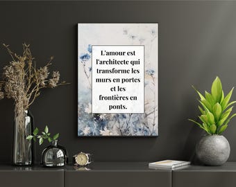 French Love Quote Watercolor Print: Botanical Wall Art, Language Display (Digital Download)