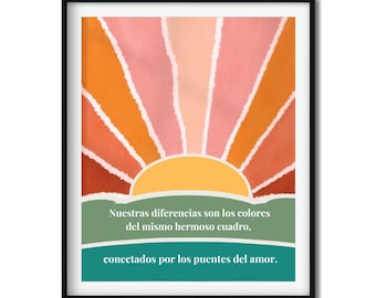 Bilingual Spanish English, Watercolor Sun Quote, Sel Classroom Sign, Diversity Display(Digital Download)
