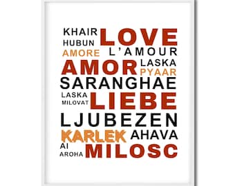 Multilingual Love Word Art Print, ESL Classroom Decor, Diversity Display (Digital Download)