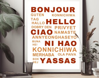 Multilingual Hello Print, Bonjour Sign, Inclusive Classroom Decor (Digital Download)