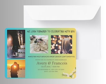 Unique Multicultural Wedding Invite | Editable Template in French, Spanish, English, International couple