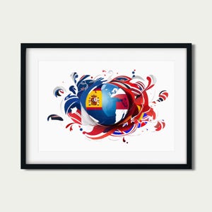 World Languages Globe Art Print – French Spanish English Flags, Borderless World (Digital Download)