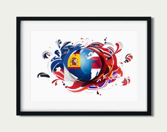 World Languages Globe Art Print – French Spanish English Flags, Borderless World (Digital Download)