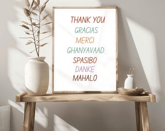 Multilingual Thank You Poster, ESL Classroom Decor, Diversity Display (Digital Download)