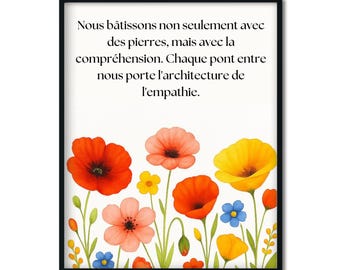 French Quote Floral Art Print, Empathy Poster, Language Display (Digital Download)