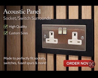 Acoustic Wall Panel Socket Surround / switch surround - 1 / 2  Gang- Black