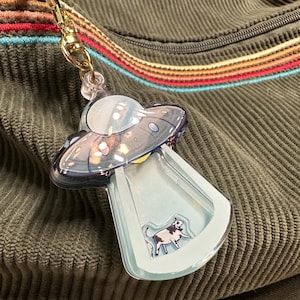 UFO Cow Abduction Shaker Keychain