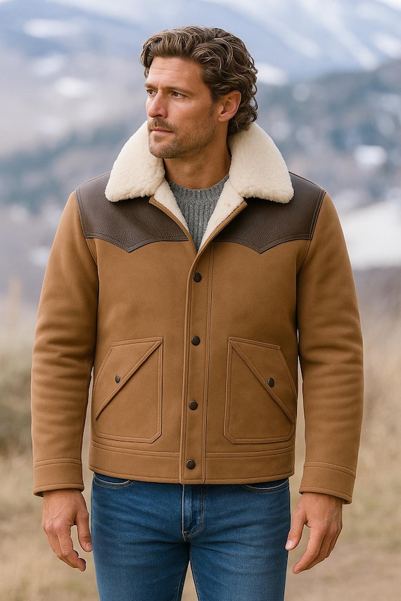 Echte Schaffelljacke Herren Shearling Schaffell Leder Bomber