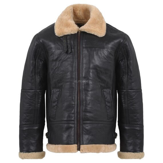 Giacca Aviator B3 In Vera Pelle Di Montone Marrone – Calda Fodera In Shearling, Cerniera E Tasche, Per Inverno