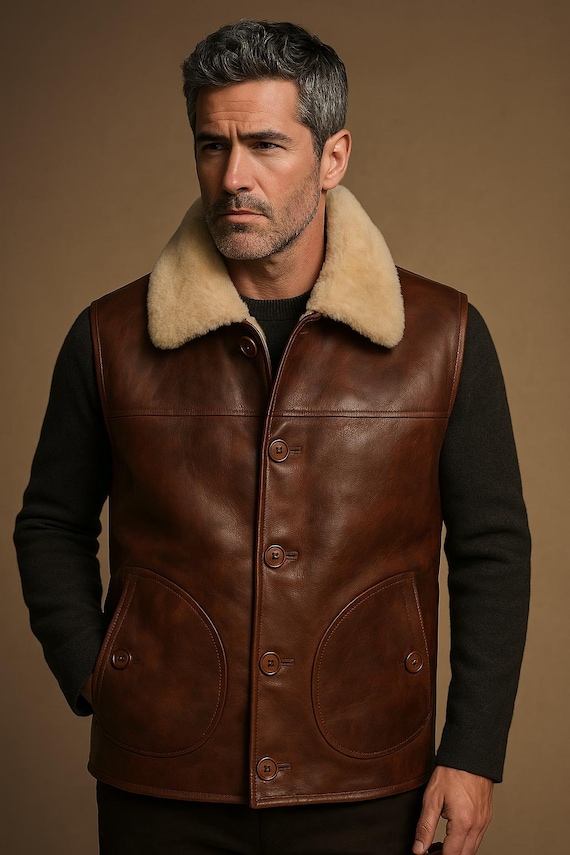 Shearling Vest Mens Premium Sheepskin Leather Real Shearling Fur