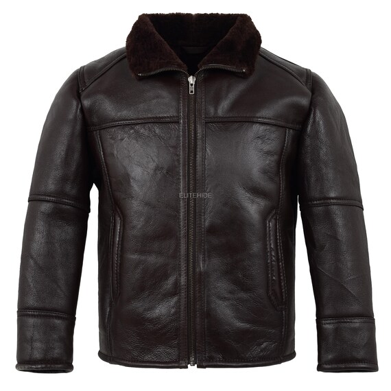 Lammfelljacke Herren Flieger Braun B3 Echt Shearling Schaffell