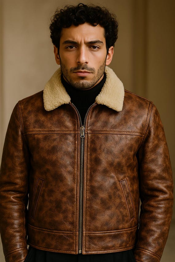 Echte Lammfelljacke für Herren Aviator Brown B3 Echtes Shearling