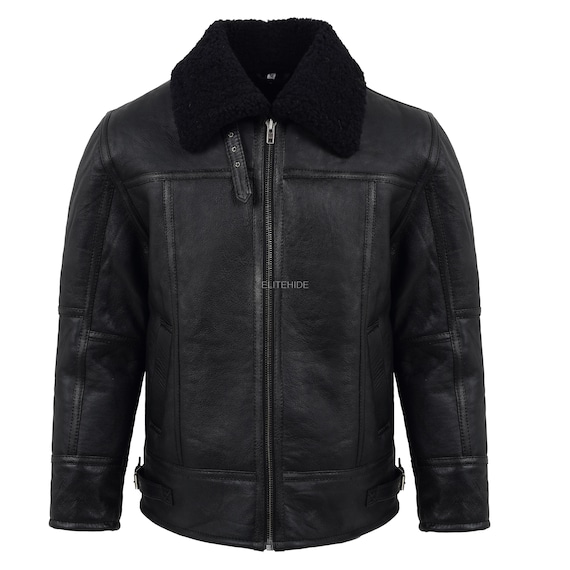 Shearling Jacke Herren RAF Aviator Schwarz B3 Echtes Shearling