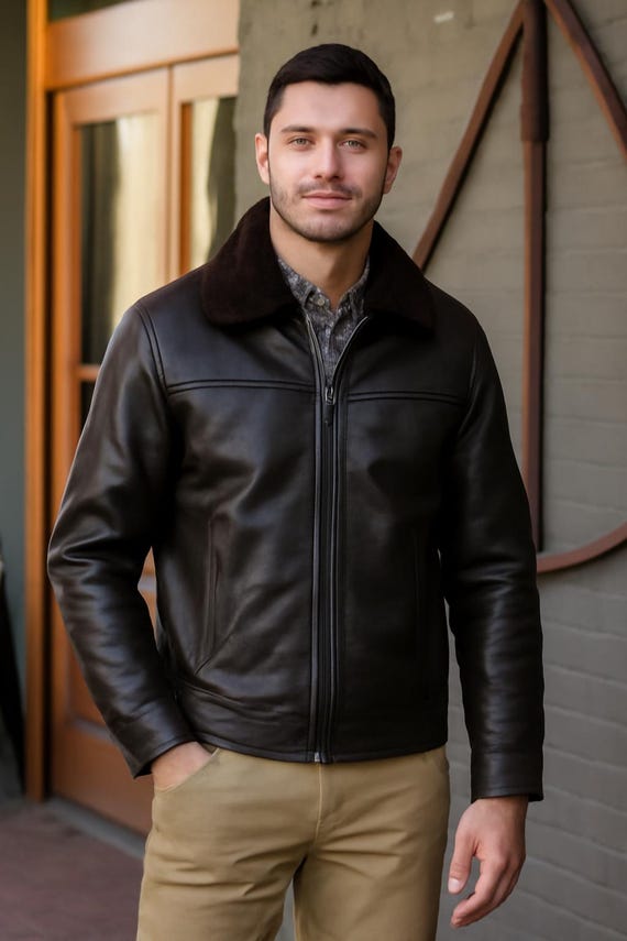 Lammfelljacke Herren Flieger Braun B3 Echt Shearling Schaffell