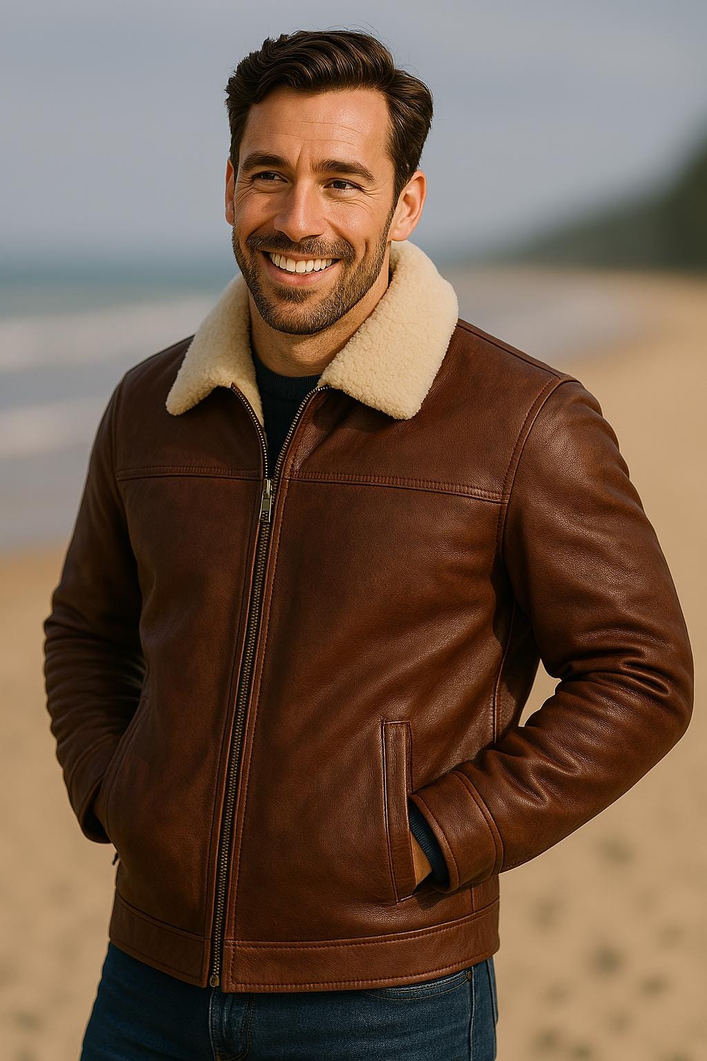 Shearling Jacket MEN B3 Real Shearling Sheepskin Leather Bomber Flying Fur Jacket