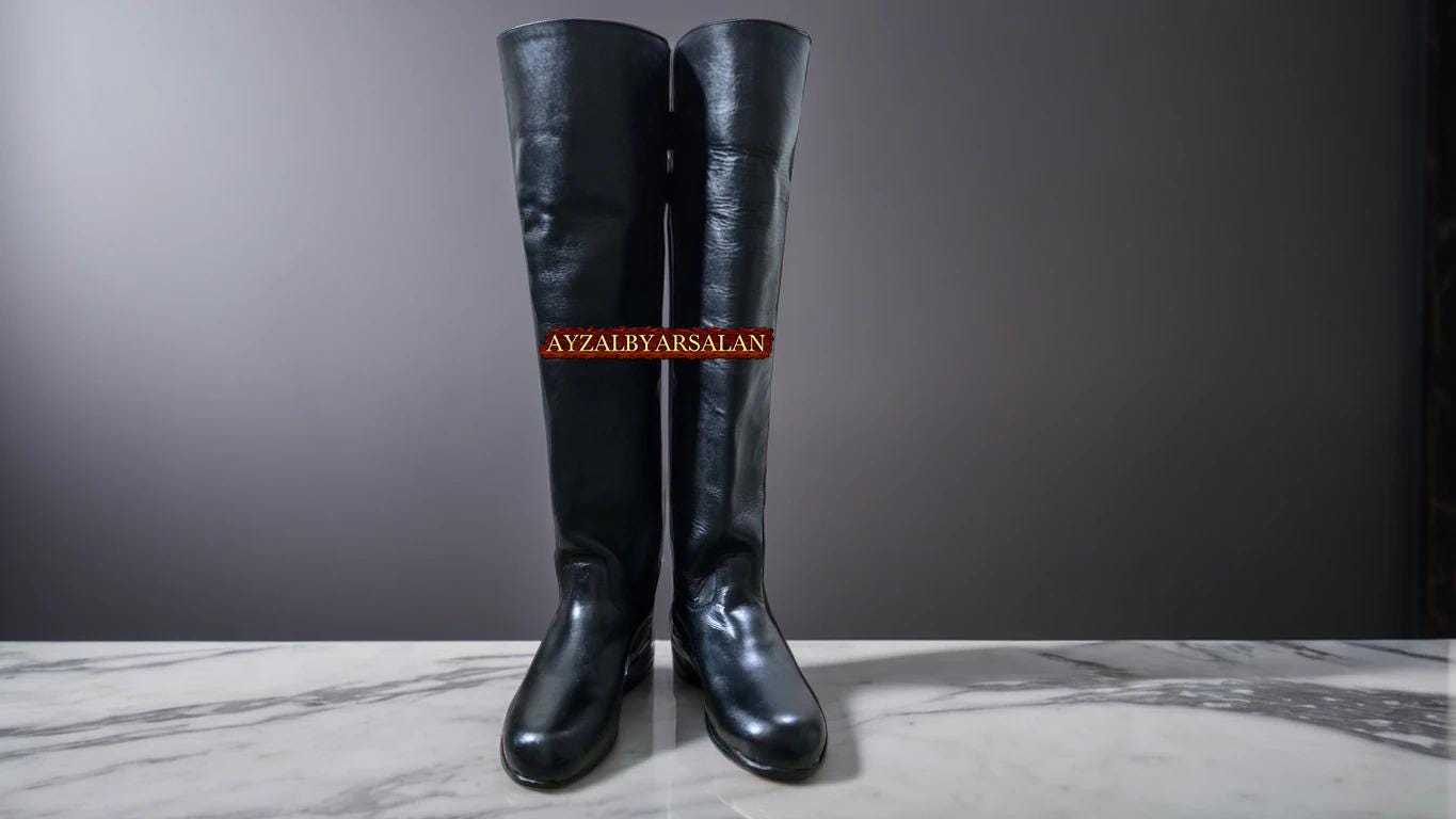 Handmade Black Leather Knee Boots: Unisex Biker Riding Boots