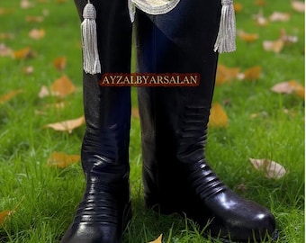 19th Century Hessian Boots – Custom Handmade Leather Reenactment Riding Footwear with Embroidered Lace