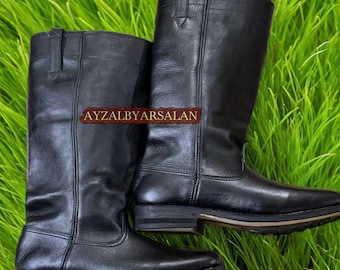 Handgefertigte Schwarze Lederne Kavallerie-Stiefel: Bürgerkriegs-Stil, US-Größen 5-15