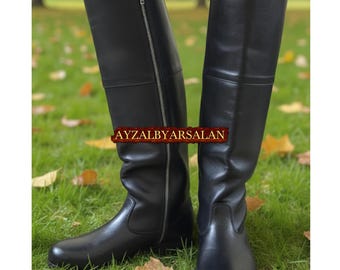 Bota larga hecha a mano con cremallera