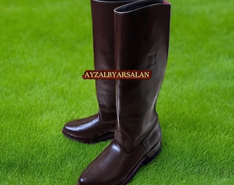 Botas de oficial alemán de cuero hechas a mano: estilo vintage para montar a caballo