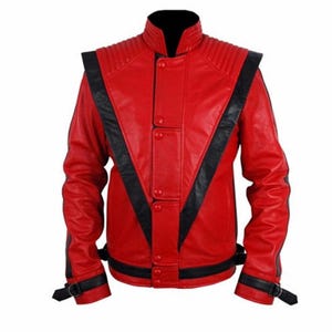 Handmade M-J Thriller Biker Real Lambskin Red Leather Jacket