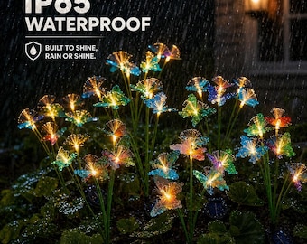 Solar Butterfly Garden Lights, Fiber Optic LED Pathway Stake, Waterproof Auto Dusk Glow, Yard Patio Walkway Lamp, Landscape Outdoor Decor