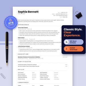 ATS Resume Template Word and Google Docs, Software Engineer Resume, One Column ATS Friendly Resume, Simple Tech CV, Editable Template