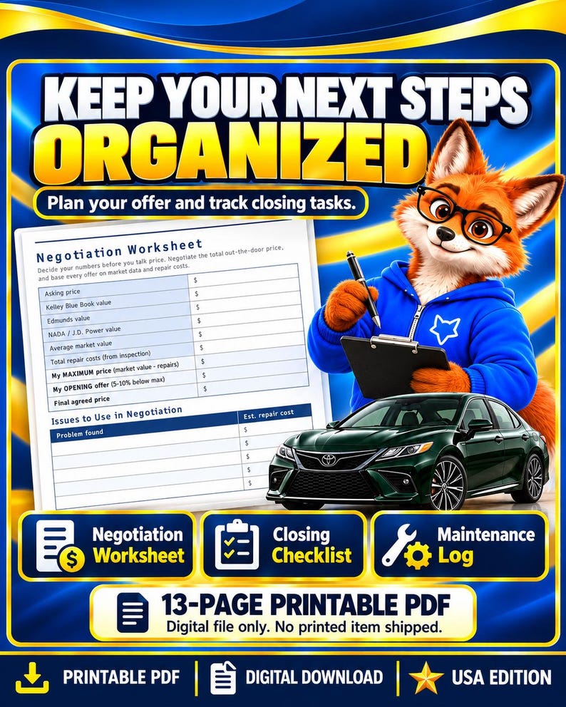 Used Car Buyer's Kit, Car Buying Checklist and Budget Planner, Used Car ...