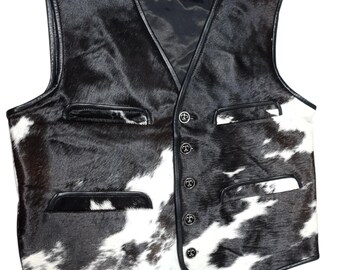 Handmade Hair-On Cowhide Leather Vest – Western Cowboy Rodeo Outfit