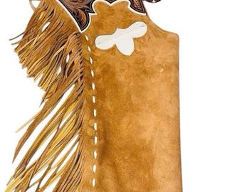 Hand-Tooled Suede Leather Western Chaps: Cowboy Rodeo Gear