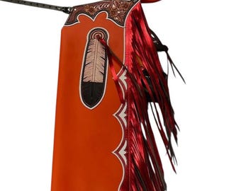 Hand-Tooled Leather Rodeo Chaps: Western Cowboy Gear with Fringe
