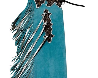 Hand-Tooled Suede Leather Rodeo Chaps – Western Fringe Cowboy Gear