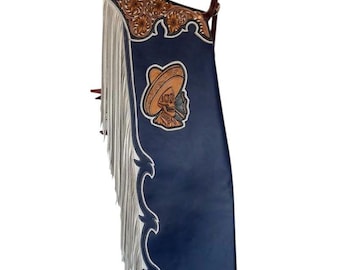 Hand-tooled Leather Rodeo Chaps – Custom Western Cowboy Chinks , Fringe & Tooled Skull Design