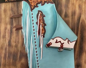 Handpunzierte Western Rodeo Chaps – Lederfransen Showmanship Cowboy Ausrüstung
