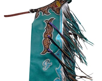 Hand-Tooled Leather Rodeo Chaps: Western Batwing Fringe Design custom gear